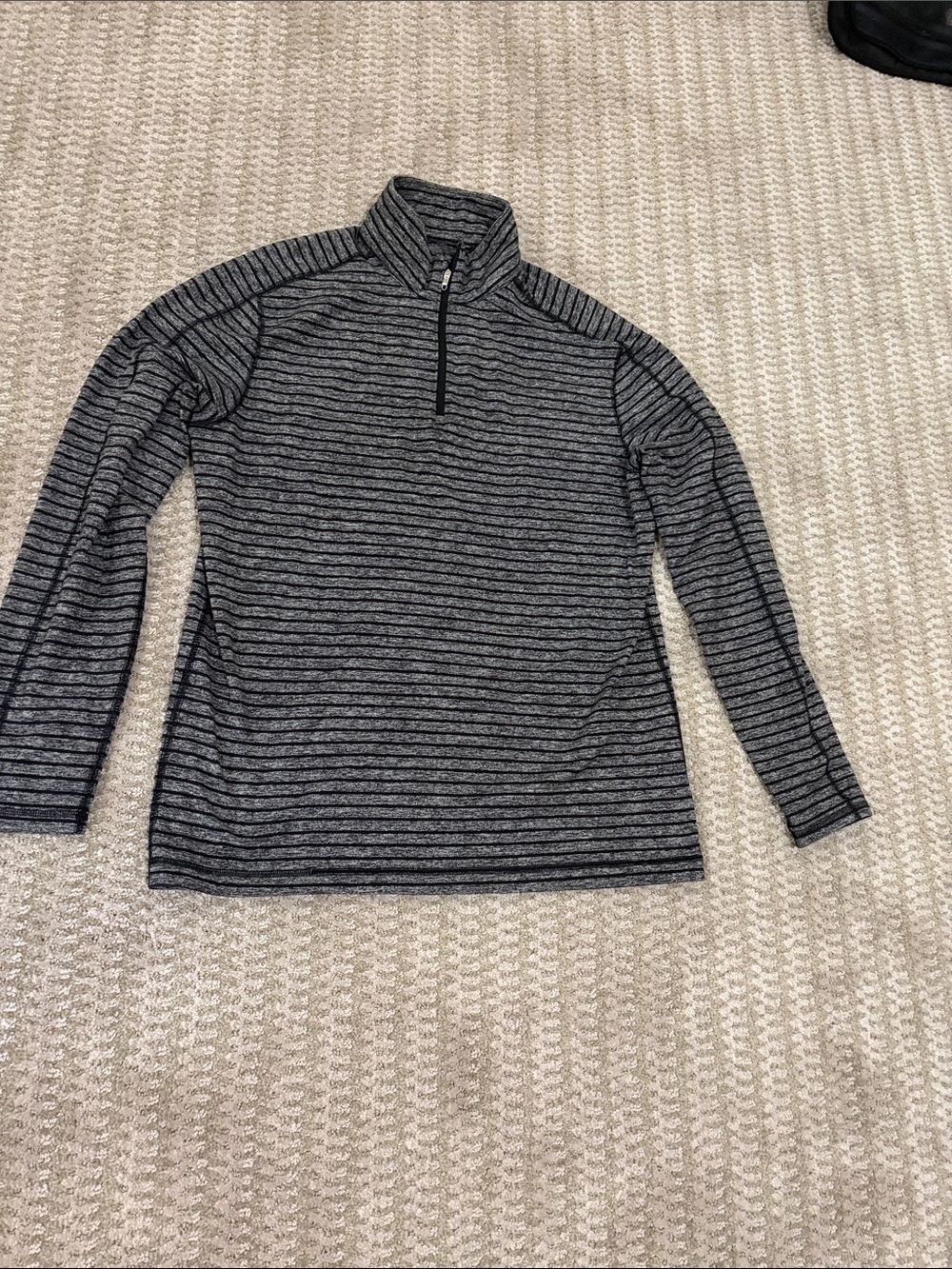 lululemon athletica Men's Black and Gray Striped Quarter-Zip Pullover